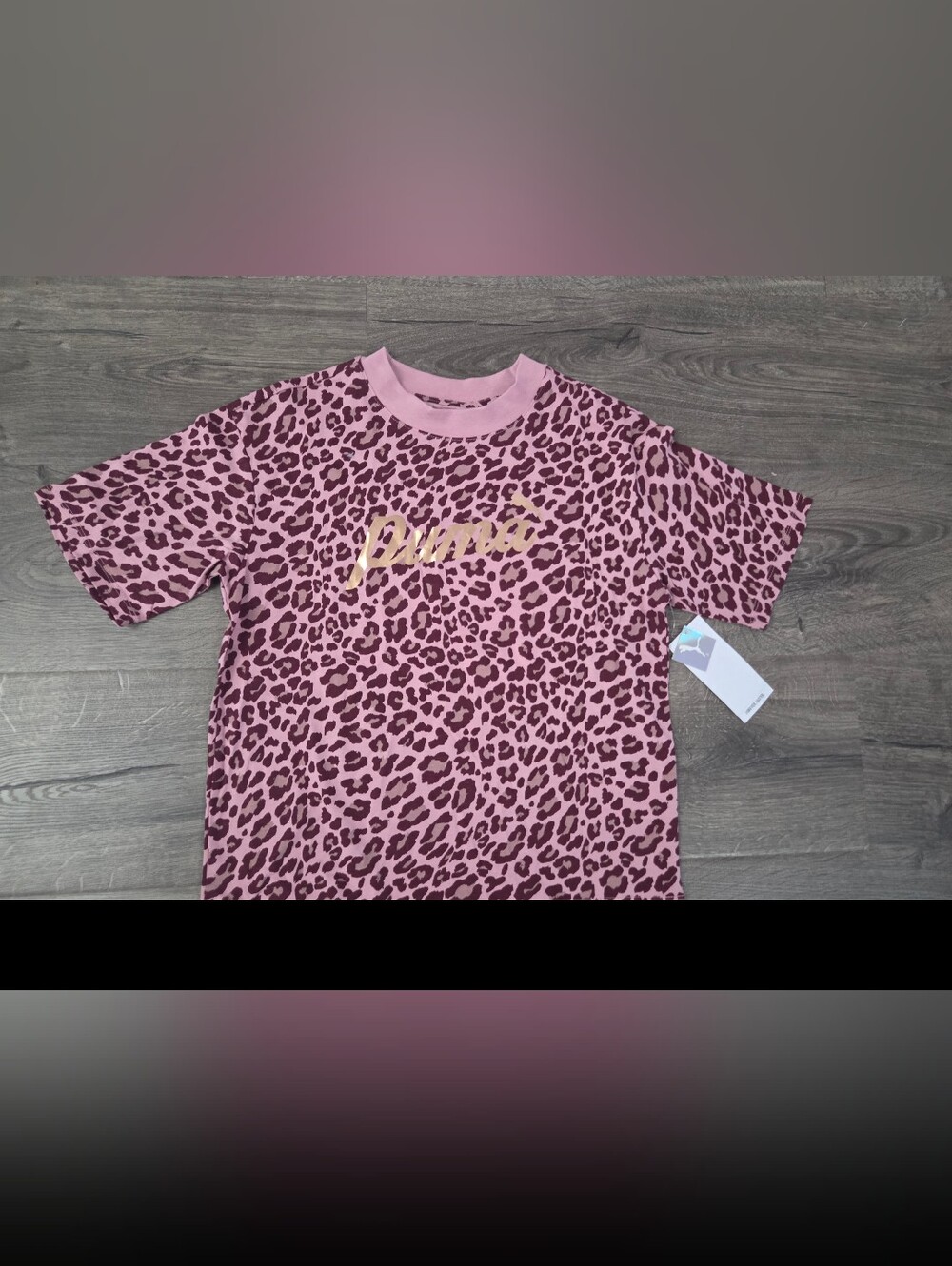 Puma Kids' Leopard Print Top with Gold Logo Size L NWT
